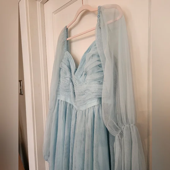 Eloquii Plus Size Puff Sleeve Tulle Romance Midi Dress Stratosphere Baby Blue 16 - Picture 7 of 12